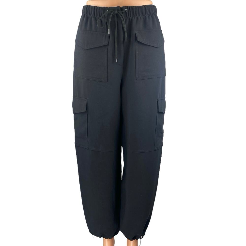 Aritzia Wilfred Women's Black High Waist Drawstring Baggy Cargo Trousers Pants 2